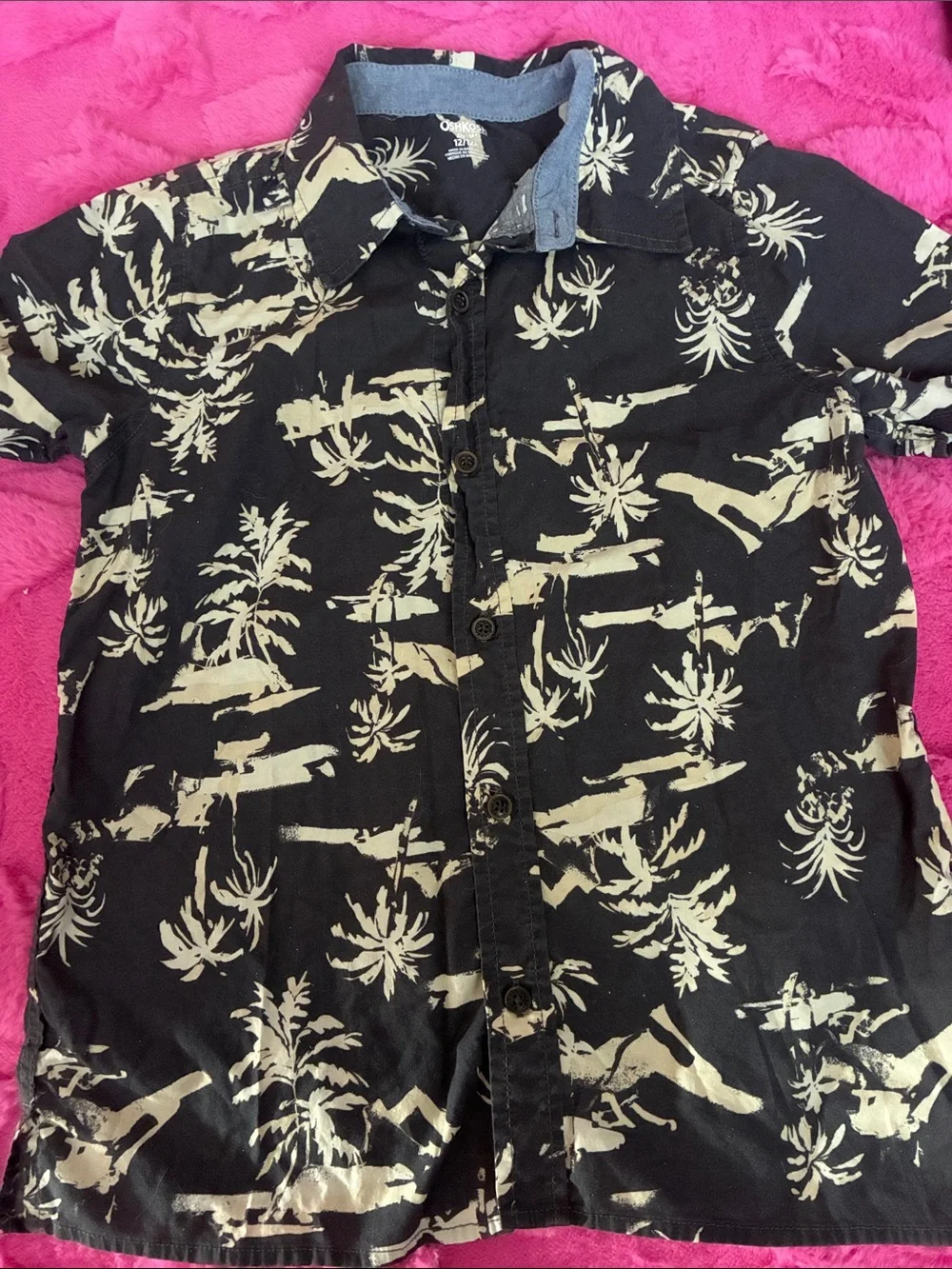 OshKosh B'gosh Black and Cream Palm-Print Short Sleeve Shirt